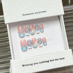 Press-On Nails Set Floral Pink & Blue Easy Application