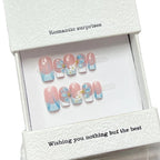 Press-On Nails Set Floral Pink & Blue Easy Application