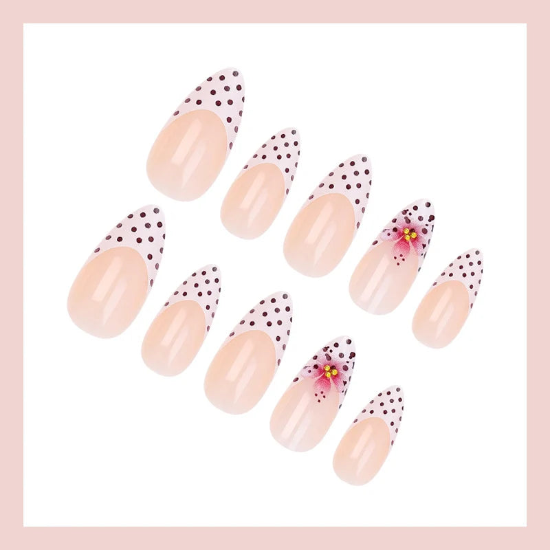 Press-On Nails Set Flower & Polka Dot Multiple Sizes