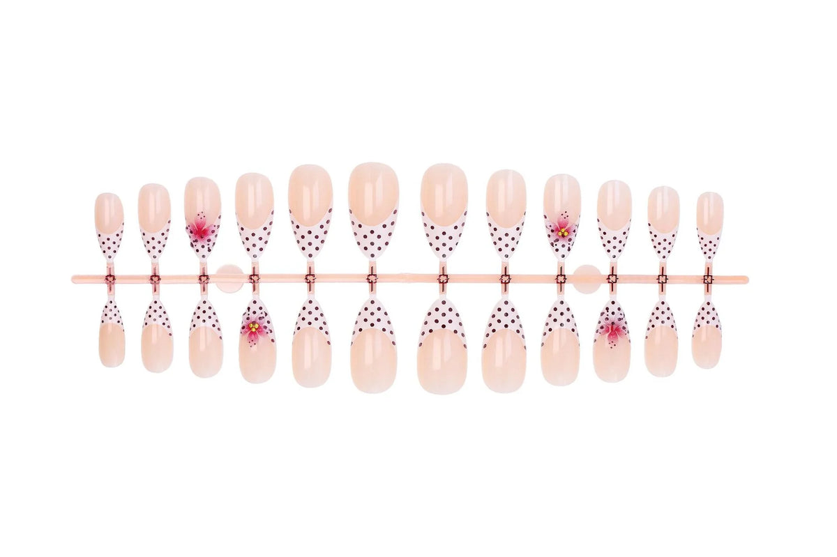 Press-On Nails Set Flower & Polka Dot Multiple Sizes
