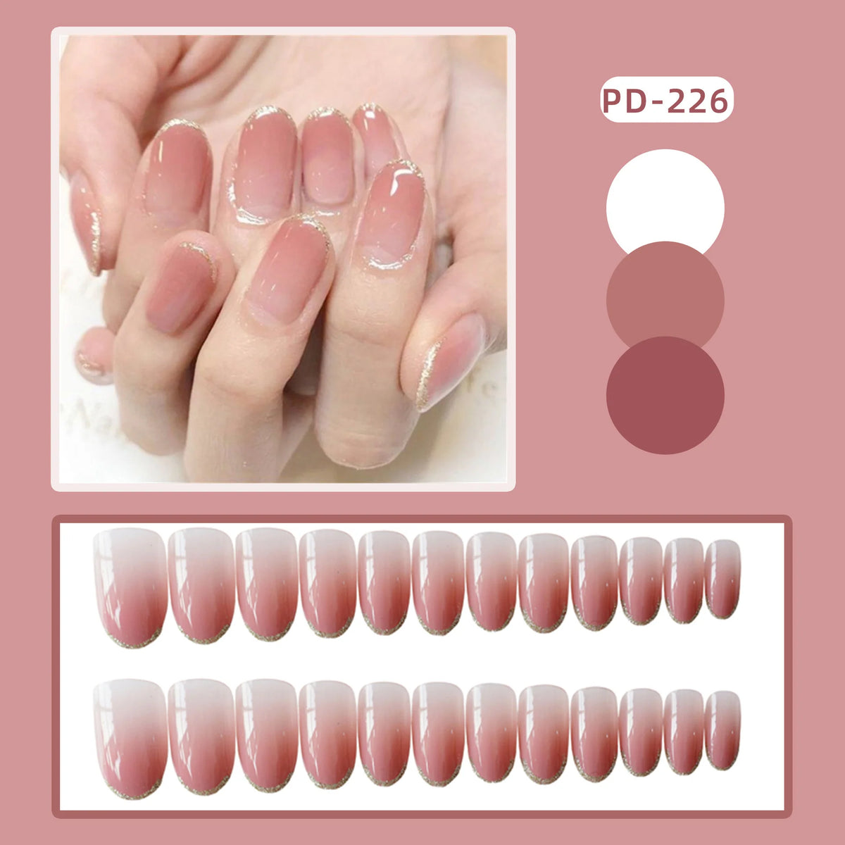 Press-On Nails Set Glossy French Tip No Glue
