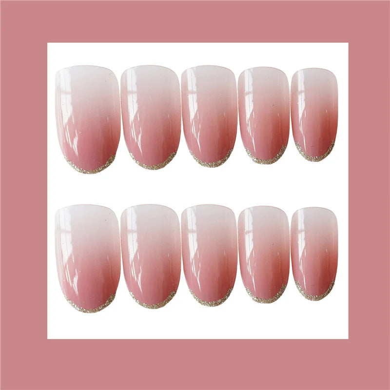 Press-On Nails Set Glossy French Tip No Glue