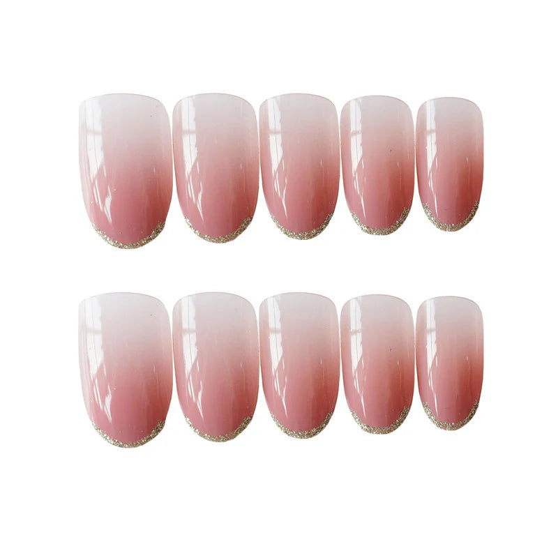 Press-On Nails Set Glossy French Tip No Glue