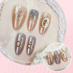 Press-On Nails Set Gold Accents Reusable & Glue-Free