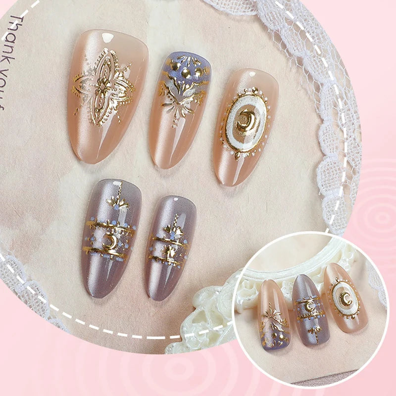Press-On Nails Set Gold Accents Reusable & Glue-Free
