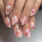 Press-On Nails Set Hand-Painted Floral & Gem Accents