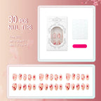 Press-On Nails Set Hand-Painted Floral & Gem Accents