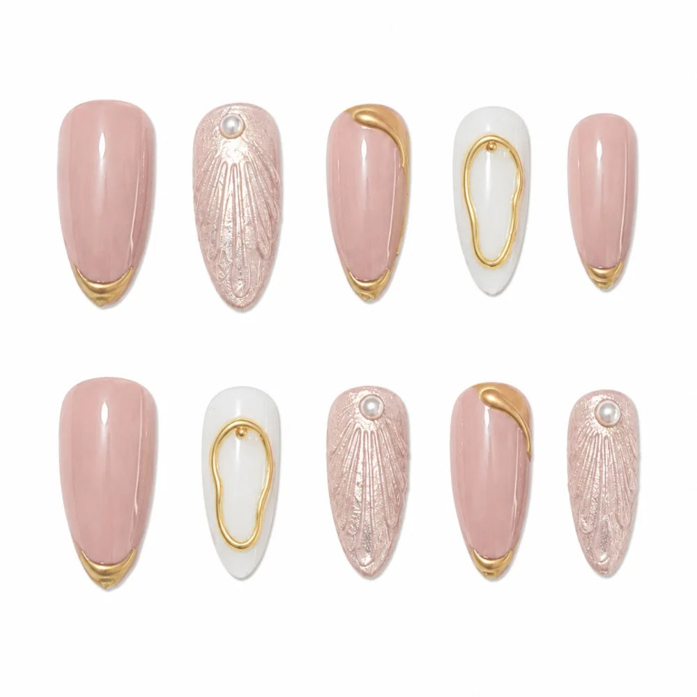 Press-On Nails Shell & Gold Accents Set of 24