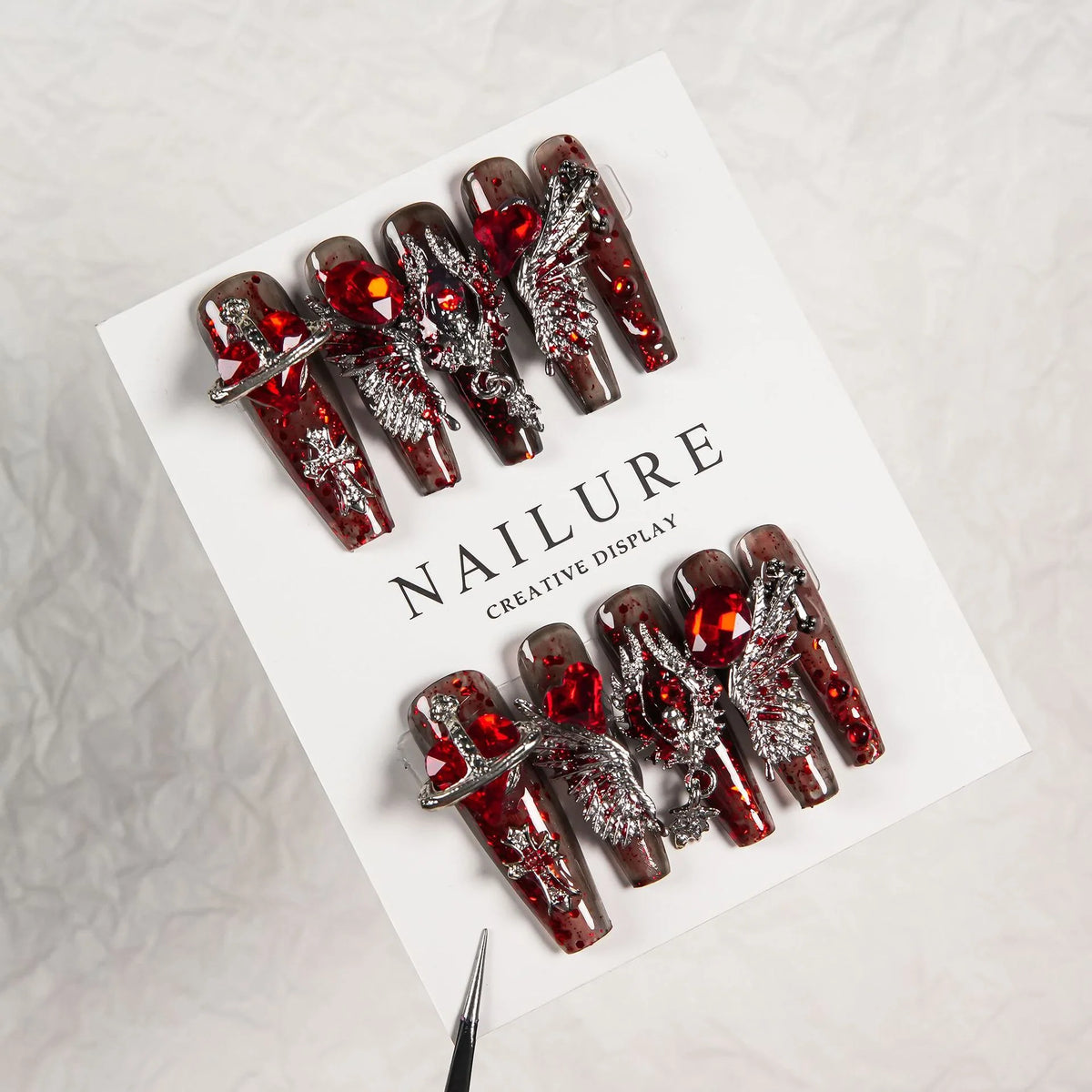 Press-On Nails Silver Glitter Custom Fit Adhesive Included