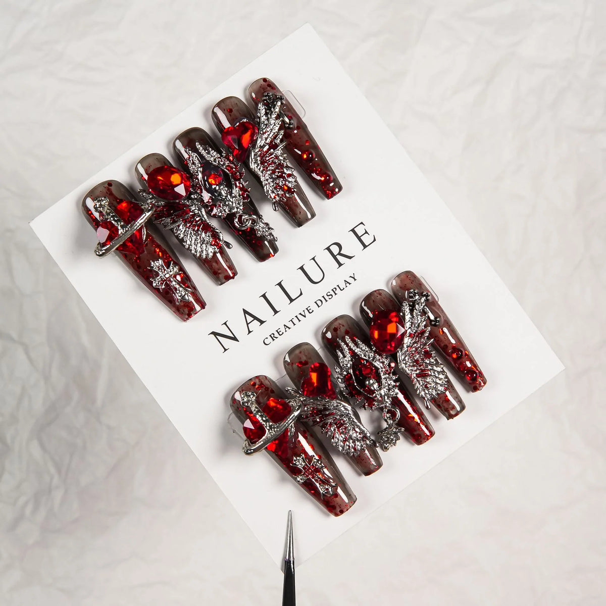 Press-On Nails Silver Glitter Custom Fit Adhesive Included