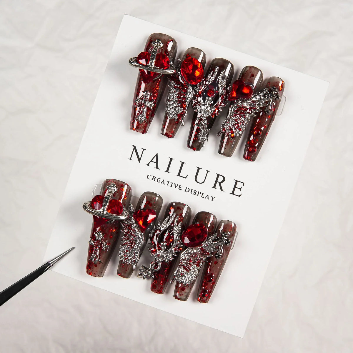 Press-On Nails Silver Glitter Custom Fit Adhesive Included