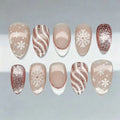 Press-On Nails Snowflake Design & Rose Gold Accents