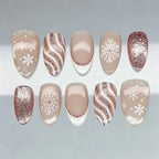 Press-On Nails Snowflake Design & Rose Gold Accents