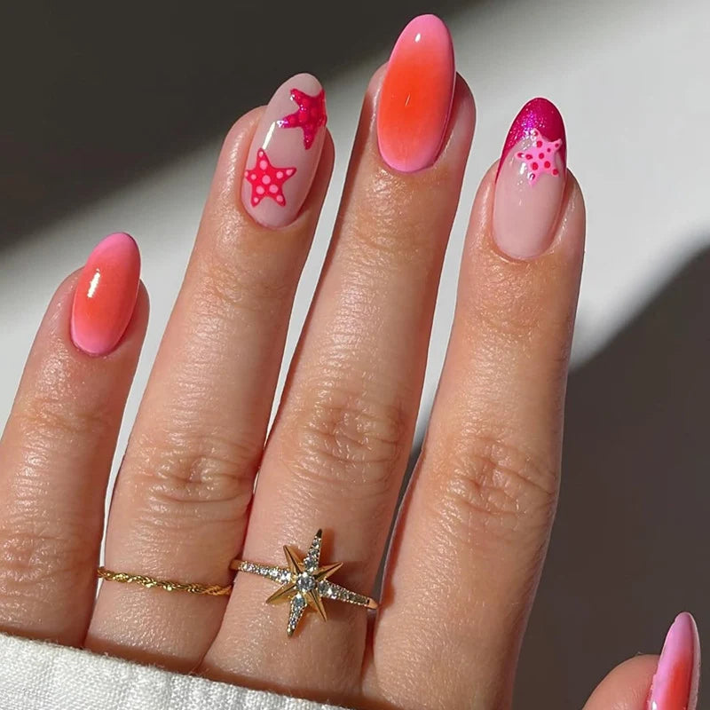 Press-On Nails Starfish Ombre Reusable & Easy Application