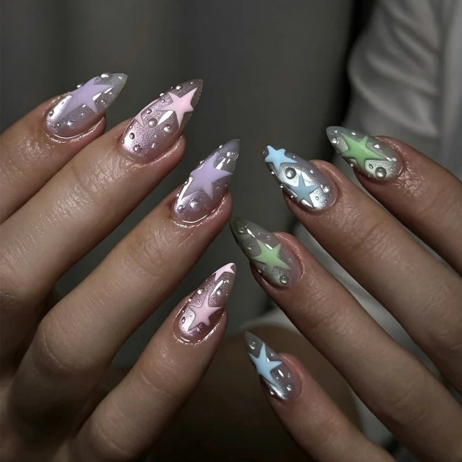 Press-On Nails Starry Design Reusable Easy Application