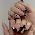 Press-On Nails Stiletto Black Rhinestone Accents