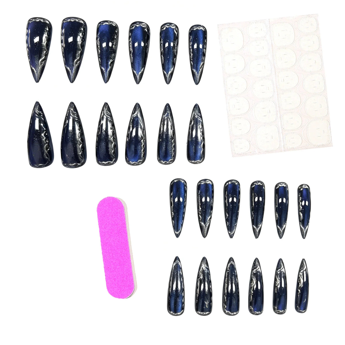 Press-On Nails Stiletto Blue Metallic 24-Piece