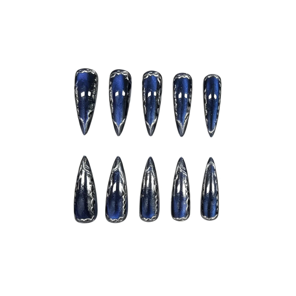 Press-On Nails Stiletto Blue Metallic 24-Piece