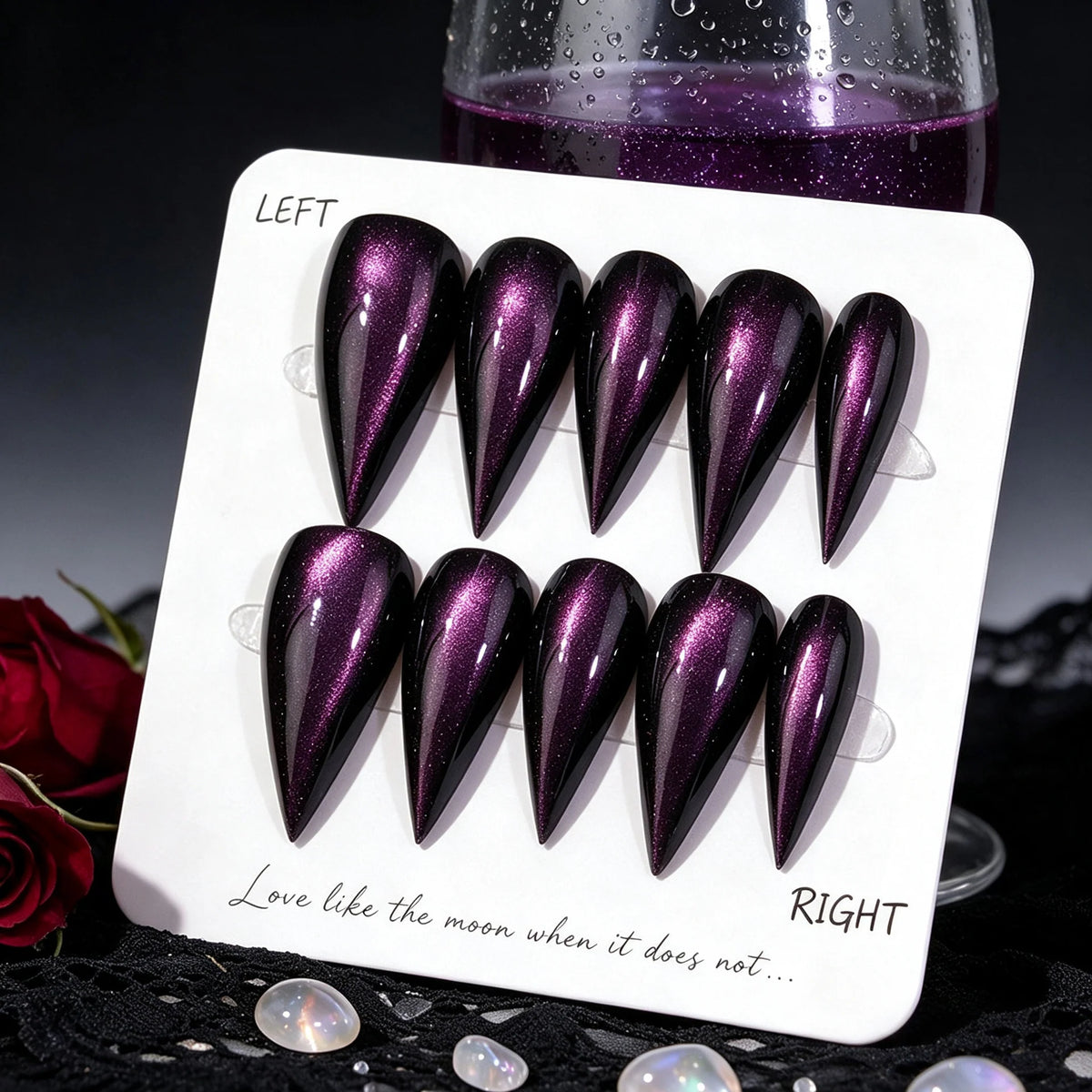 Press-On Nails Stiletto Cat-Eye Finish Pre-Applied Adhesive