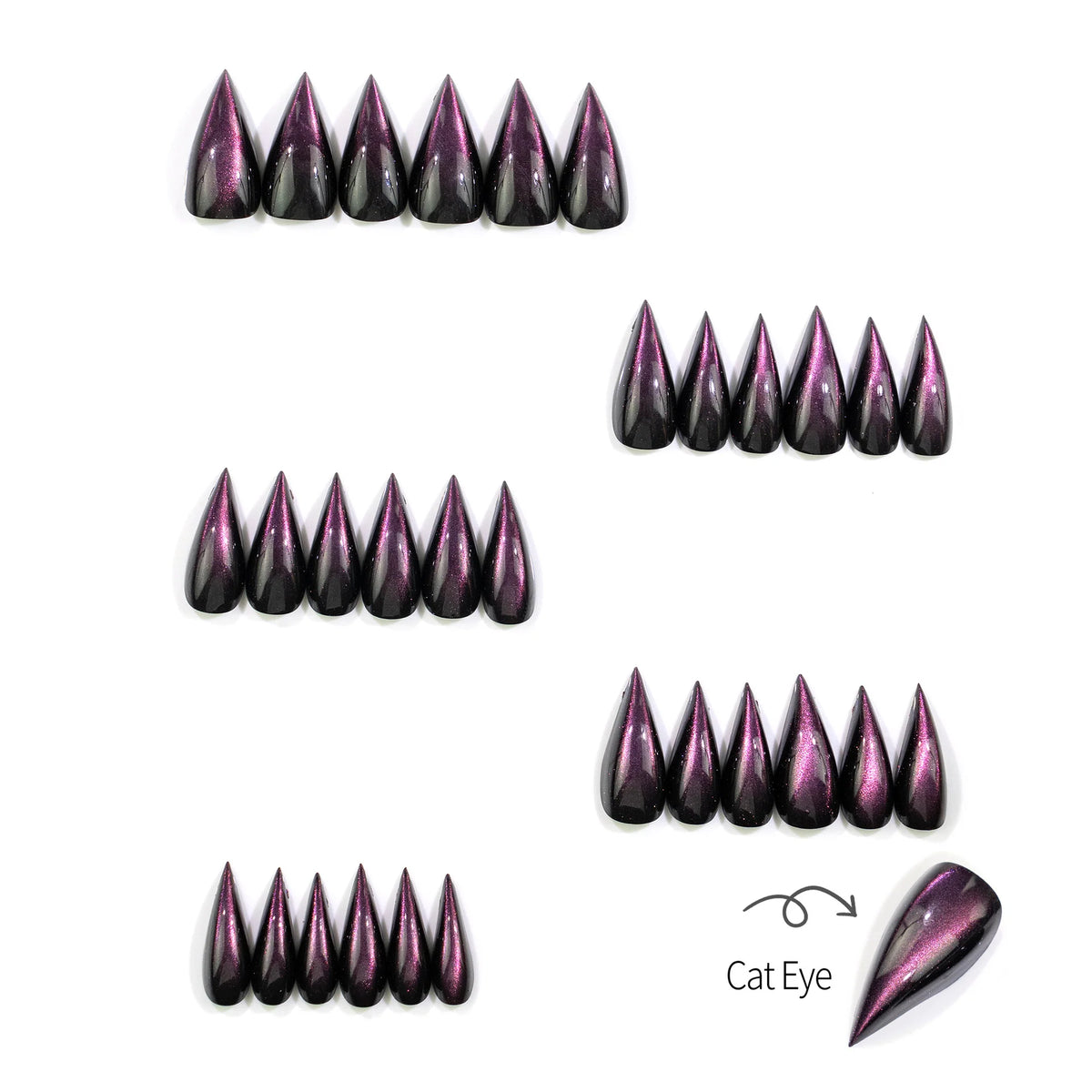 Press-On Nails Stiletto Cat-Eye Finish Pre-Applied Adhesive