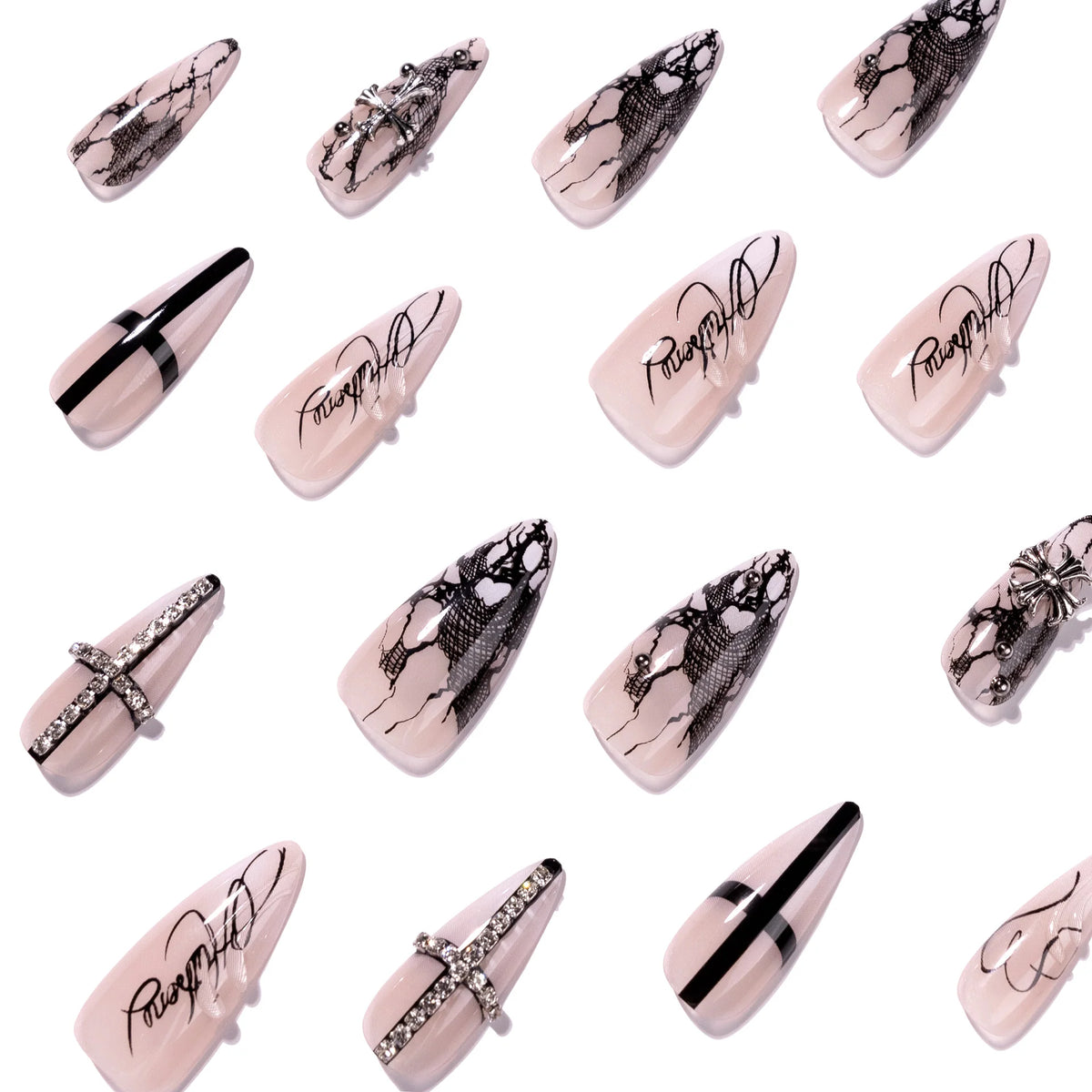 Press-On Nails Stiletto Embellished Reusable