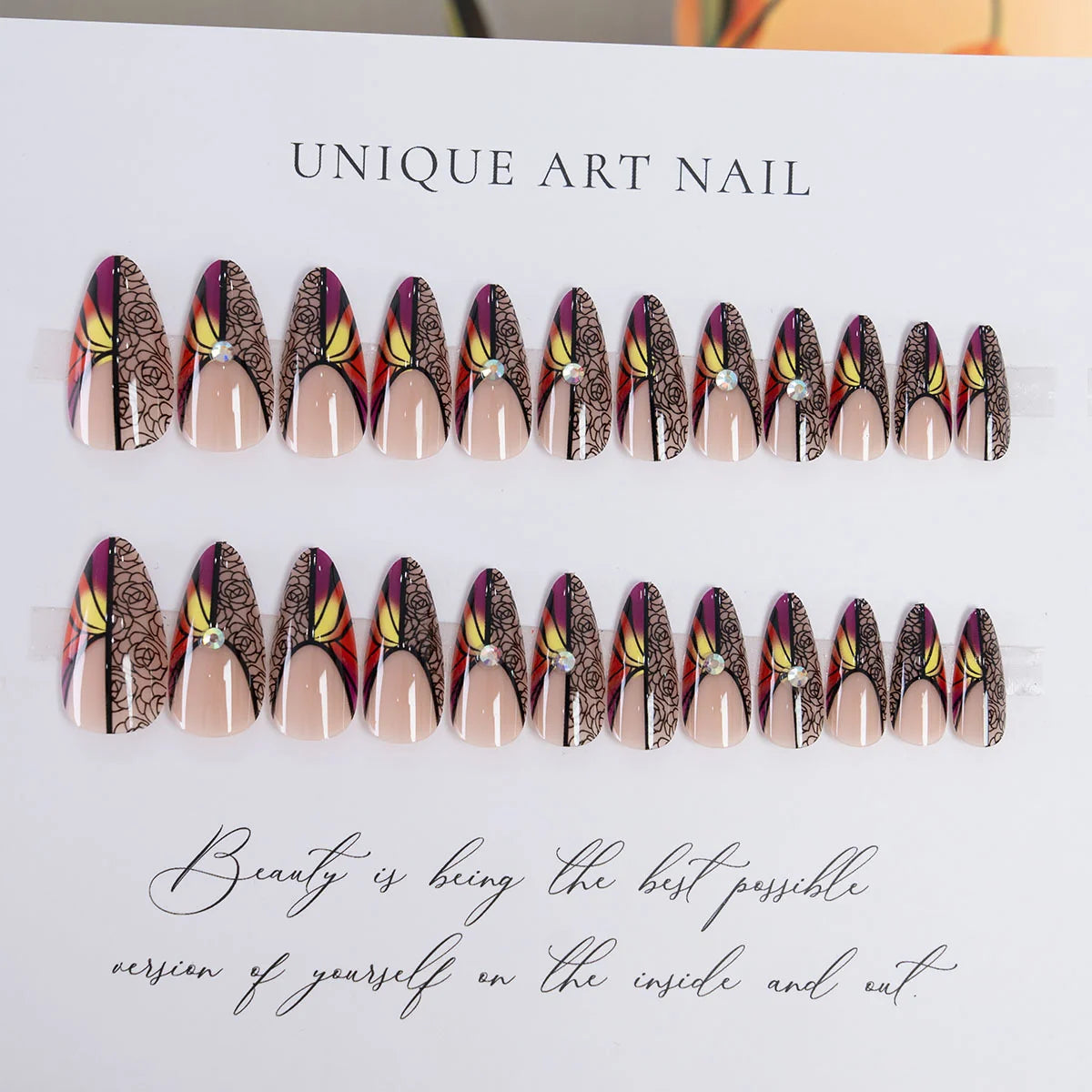 Press-On Nails Stiletto Floral & Abstract Long-Lasting