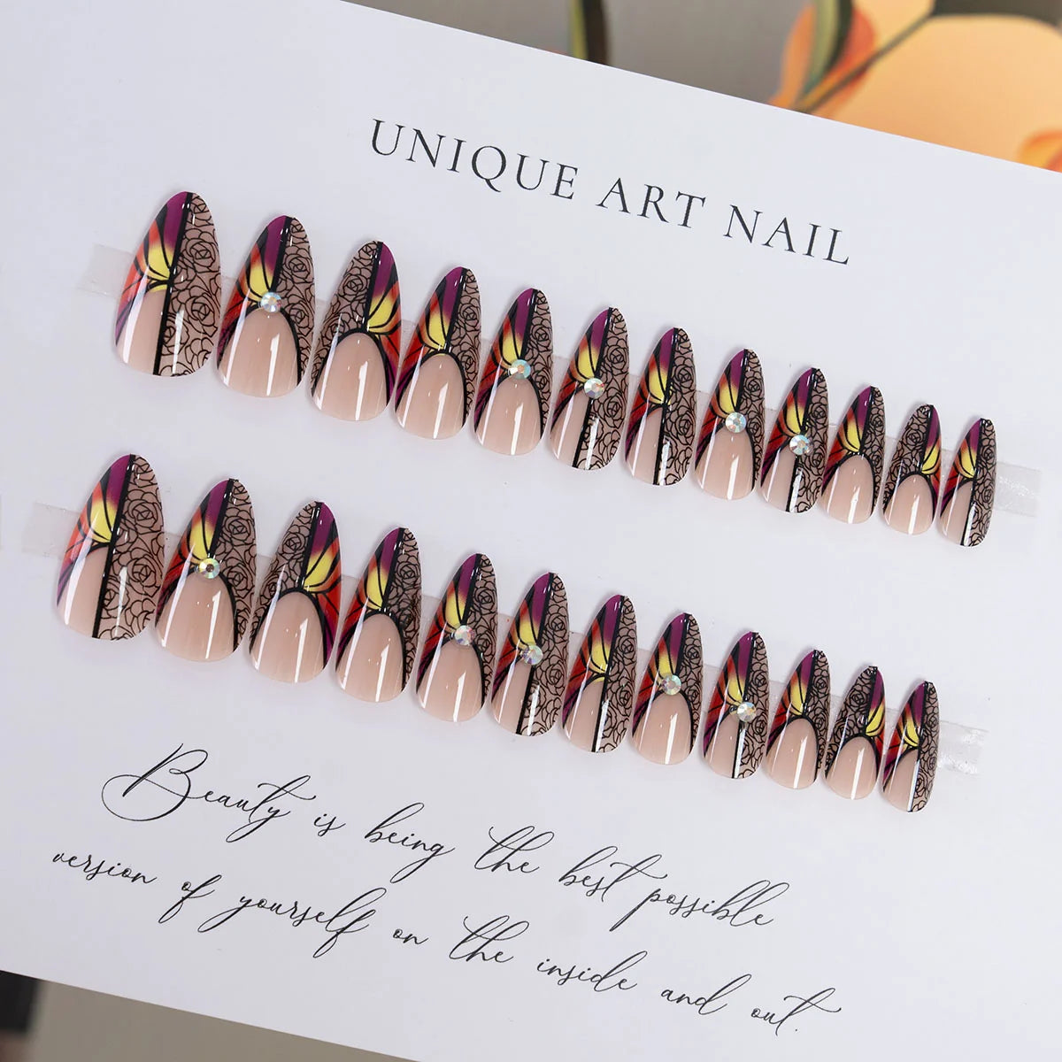 Press-On Nails Stiletto Floral & Abstract Long-Lasting