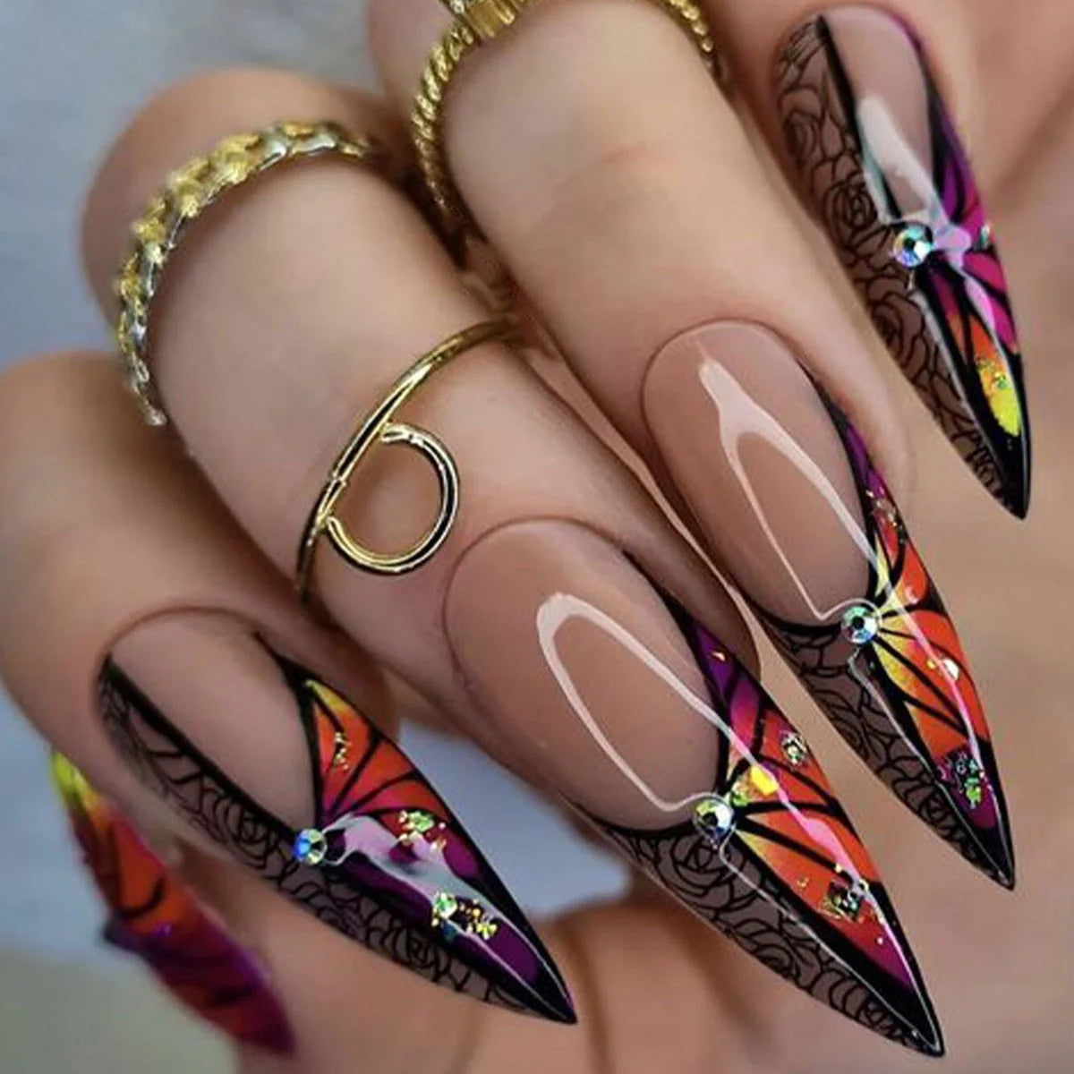 Press-On Nails Stiletto Floral & Abstract Long-Lasting