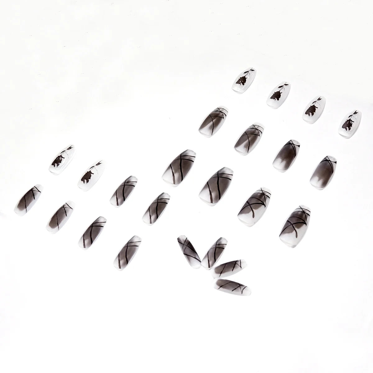 Press-On Nails Stiletto Floral Accent Easy Apply & Reusable