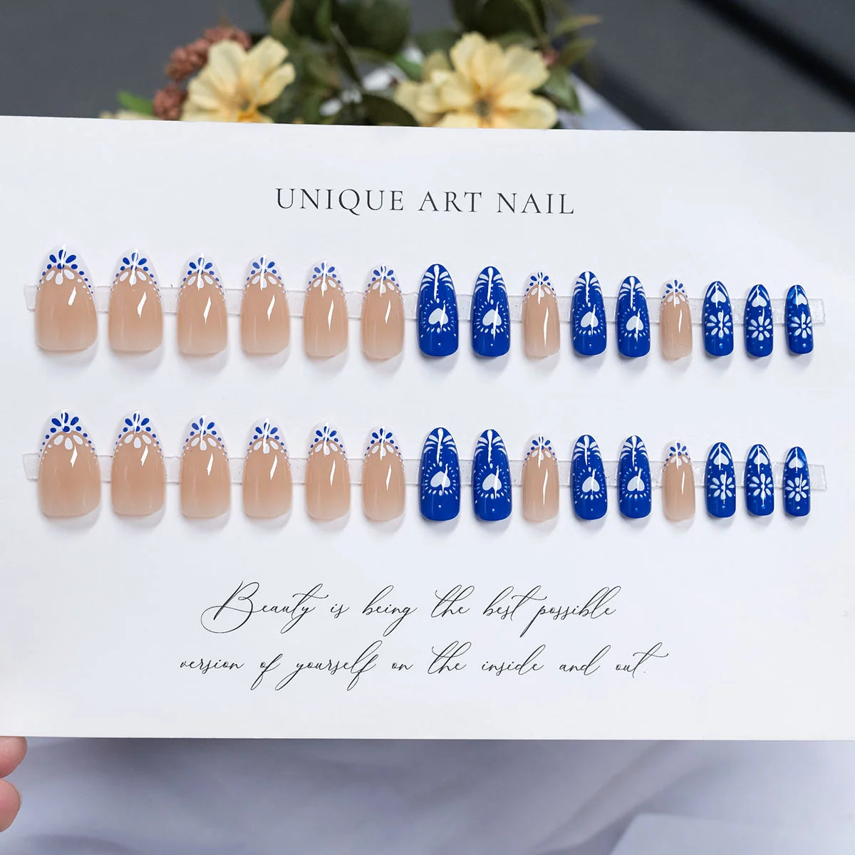 Press-On Nails Stiletto Floral Accents Easy Application
