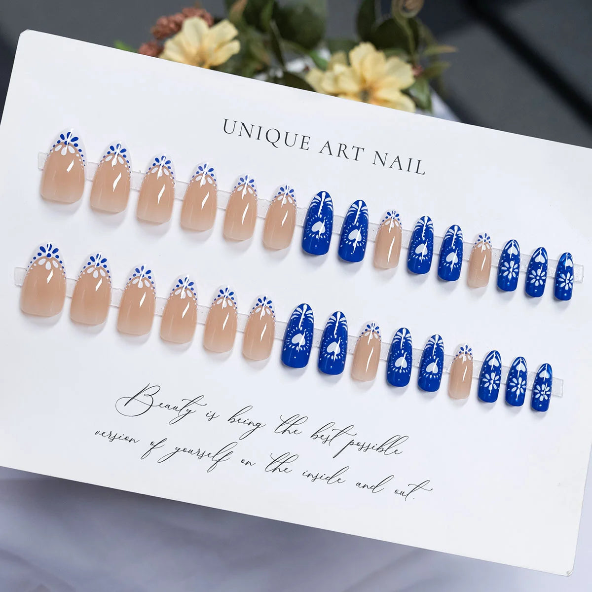 Press-On Nails Stiletto Floral Accents Easy Application