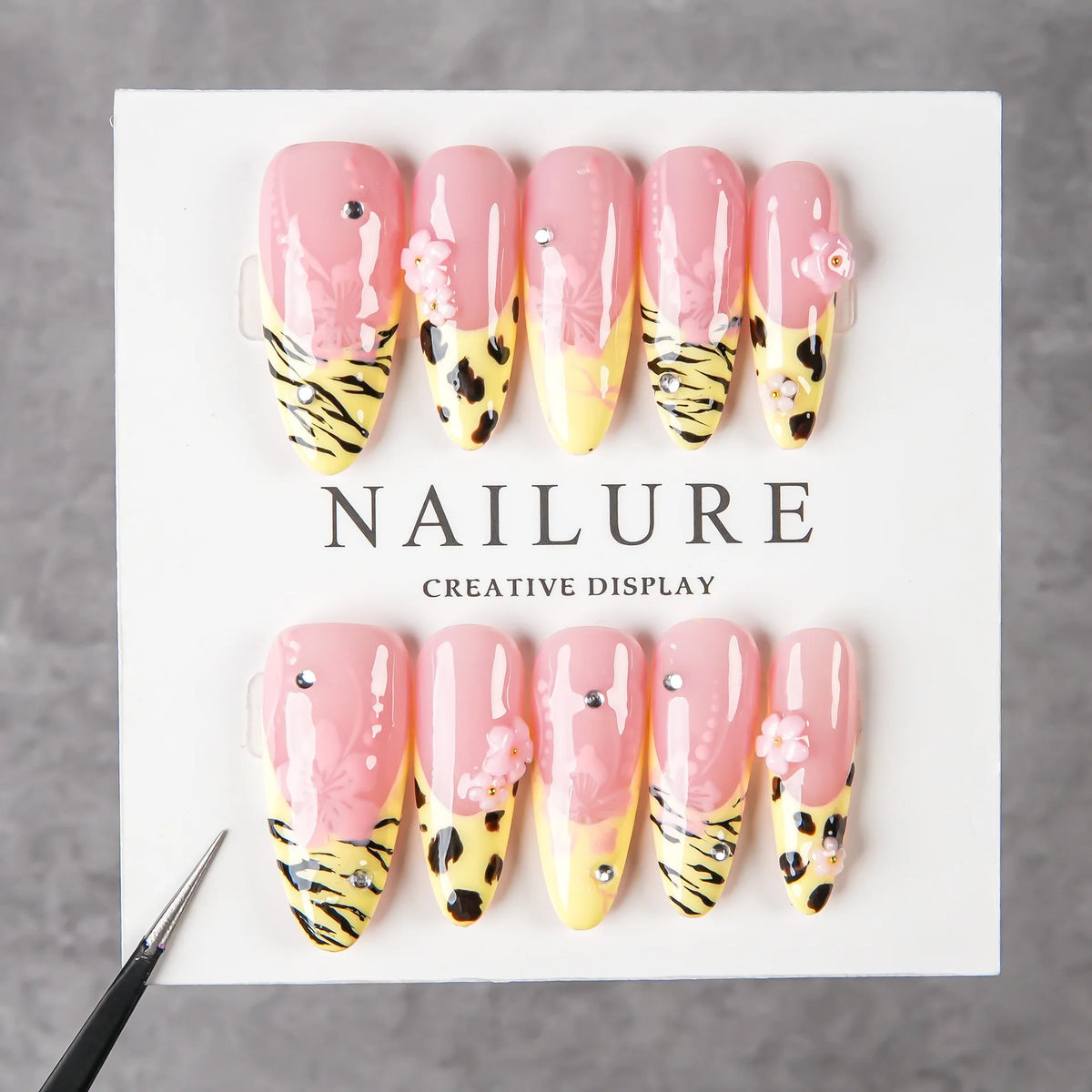 Press-On Nails Stiletto Floral & Animal Print Easy Application