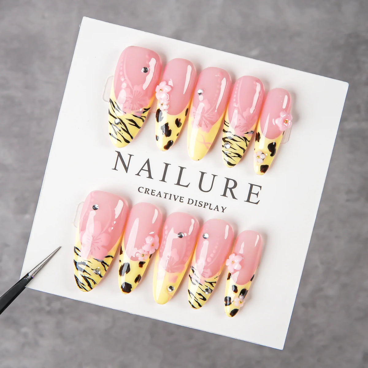 Press-On Nails Stiletto Floral & Animal Print Easy Application