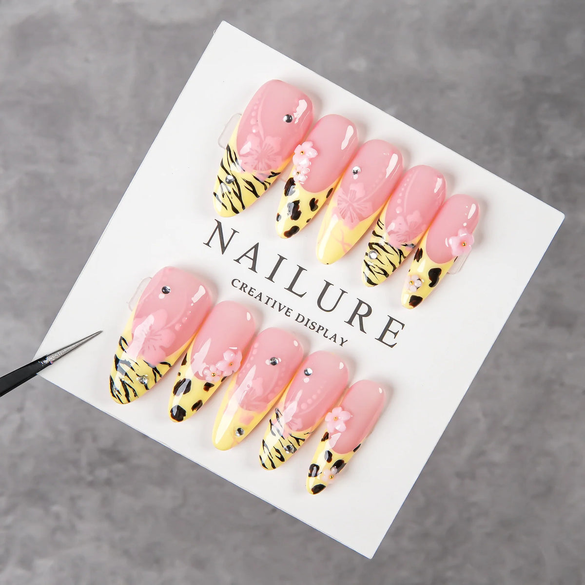 Press-On Nails Stiletto Floral & Animal Print Easy Application