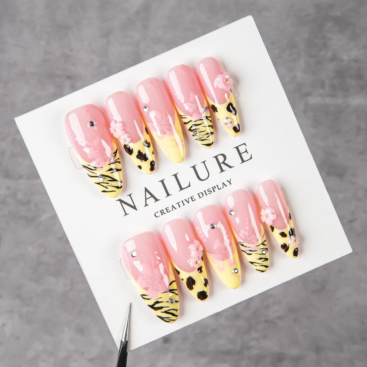 Press-On Nails Stiletto Floral & Animal Print Easy Application