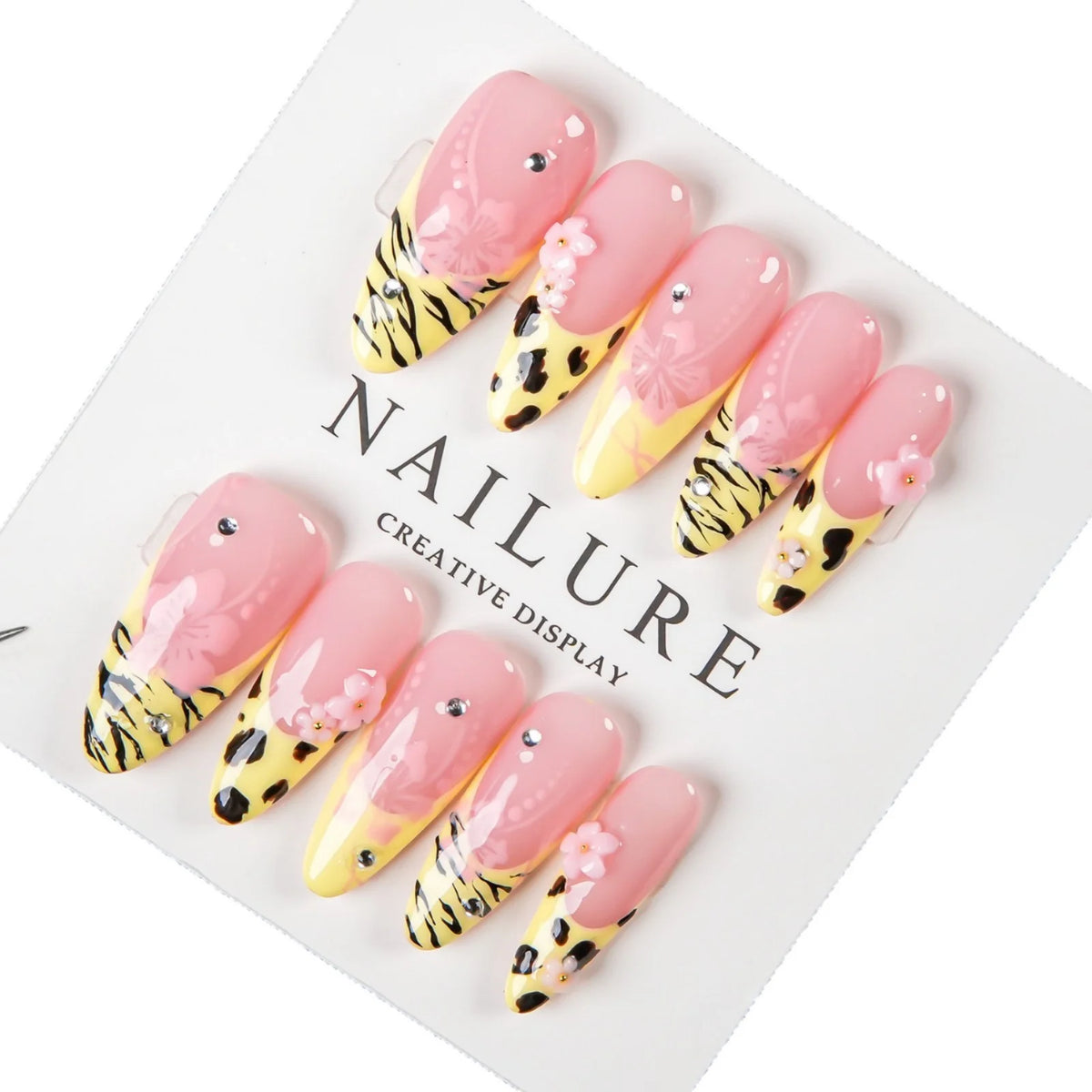 Press-On Nails Stiletto Floral & Animal Print Easy Application