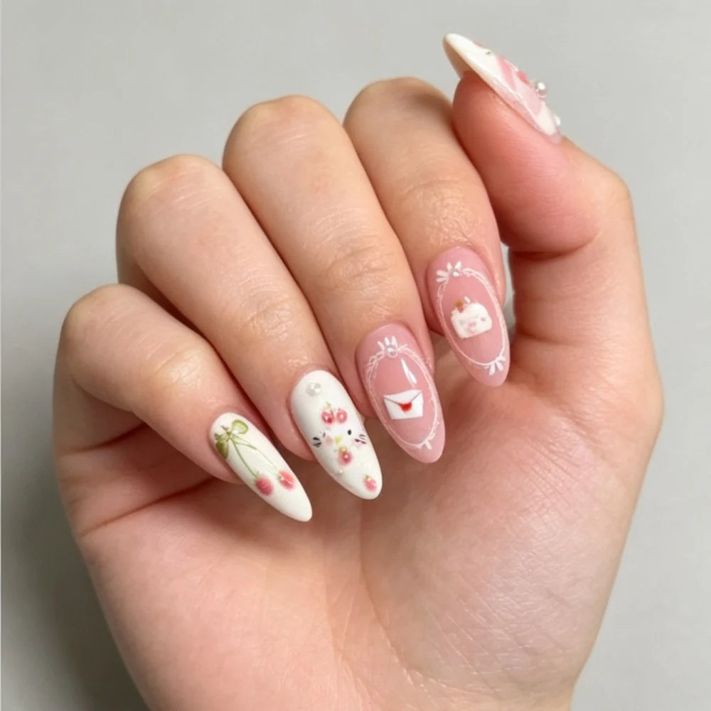 Press-On Nails Stiletto Floral & Bow Designs