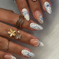 Press-On Nails Stiletto Floral Design Adhesive Backing