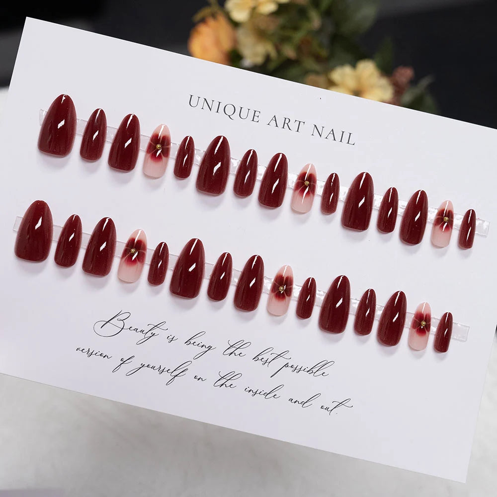 Press-On Nails Stiletto Floral Design Easy Application