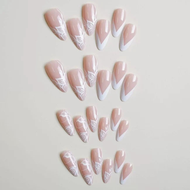 Press-On Nails Stiletto Floral Design & Easy Application