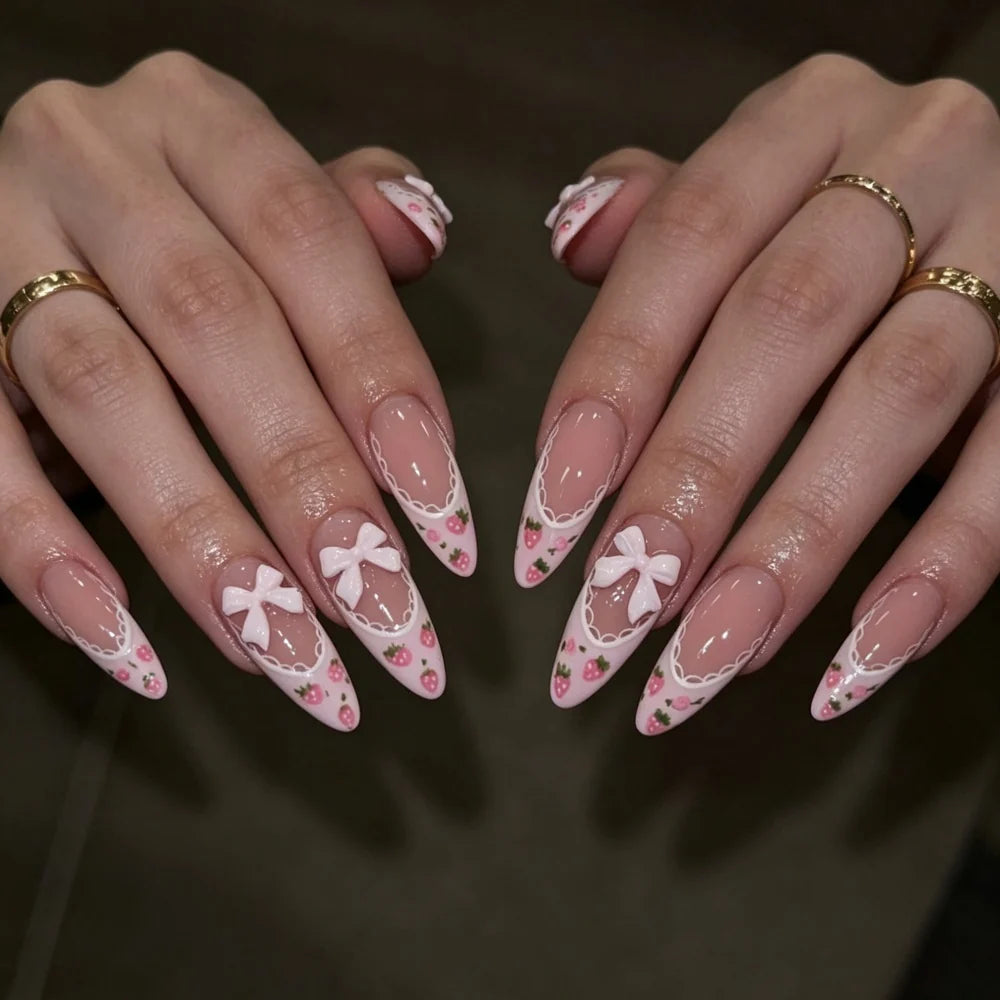 Press-On Nails Stiletto Floral Design Easy Application