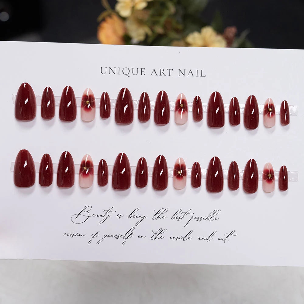 Press-On Nails Stiletto Floral Design Easy Application