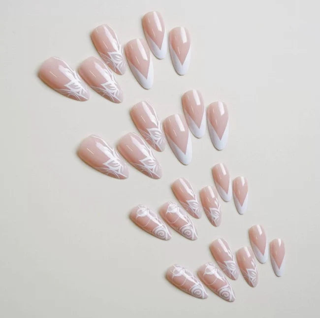 Press-On Nails Stiletto Floral Design & Easy Application