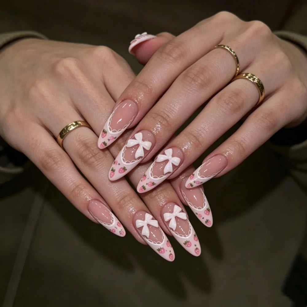 Press-On Nails Stiletto Floral Design Easy Application