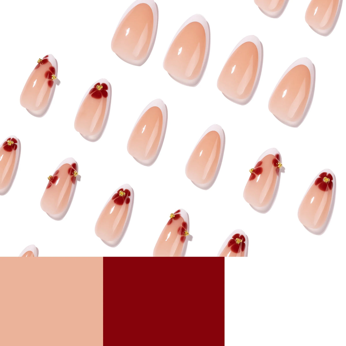 Press-On Nails Stiletto Floral Design & Easy Application