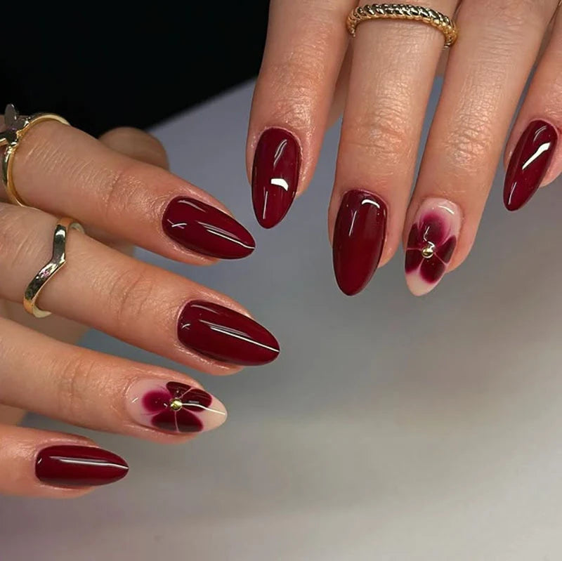 Press-On Nails Stiletto Floral Design Easy Application
