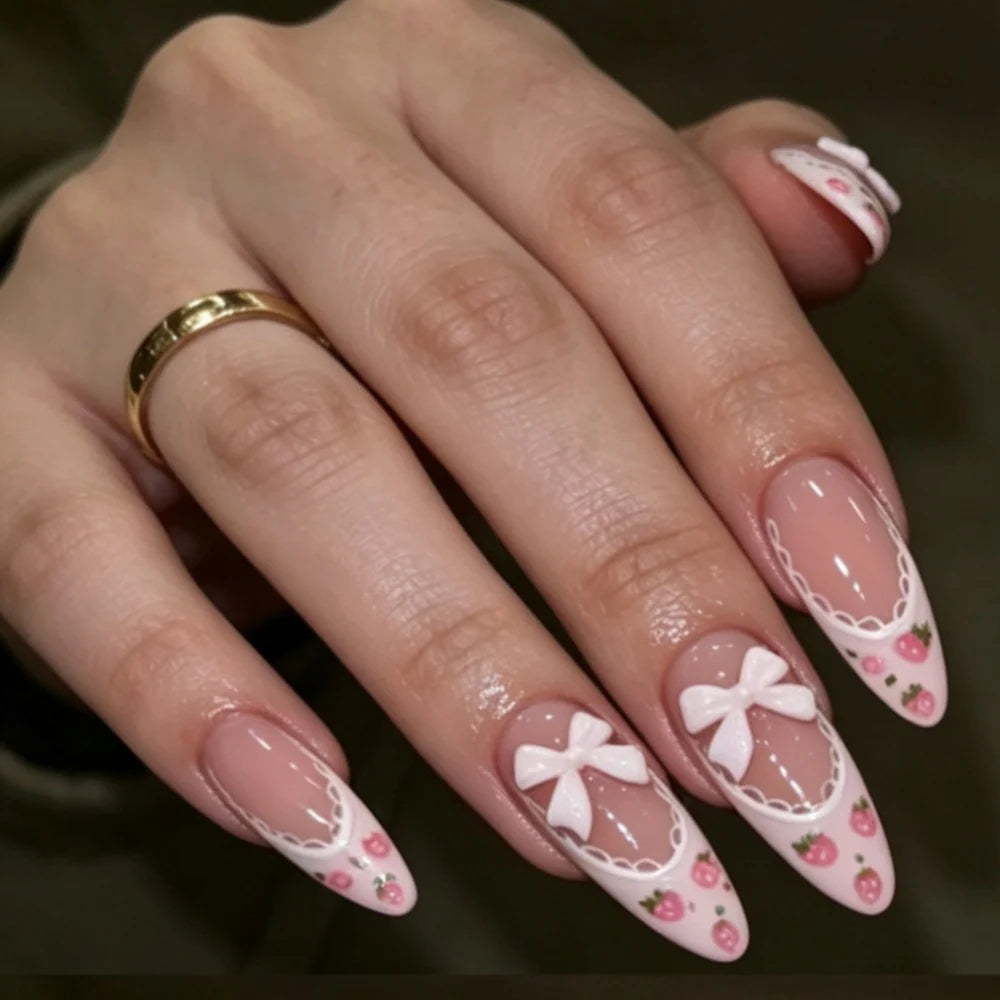 Press-On Nails Stiletto Floral Design Easy Application