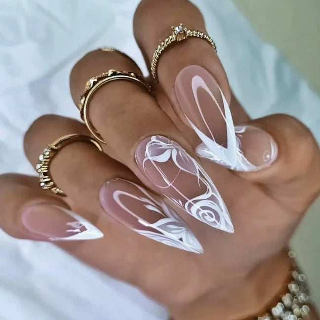 Press-On Nails Stiletto Floral Design & Easy Application