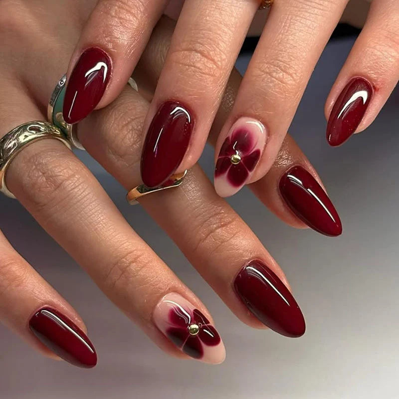 Press-On Nails Stiletto Floral Design Easy Application