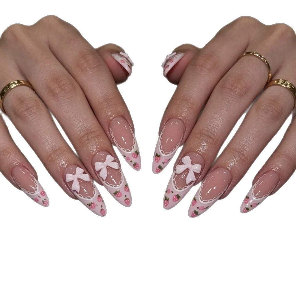 Press-On Nails Stiletto Floral Design Easy Application